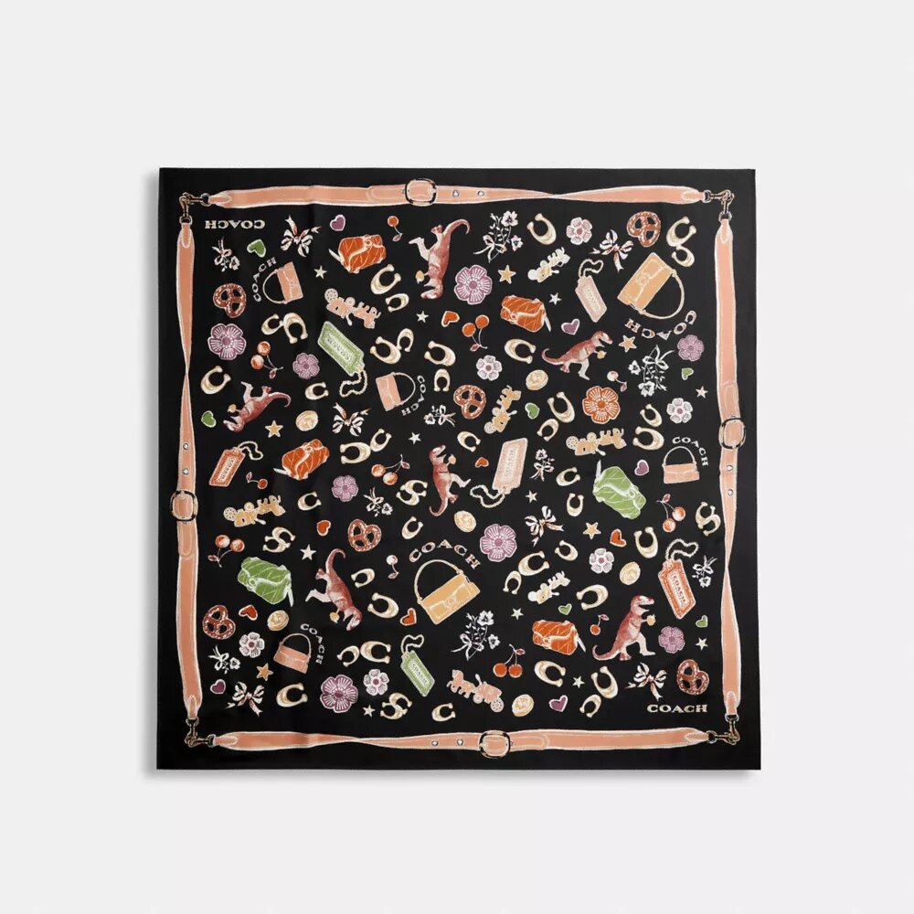 Iconic Motifs Print Silk Square Scarf