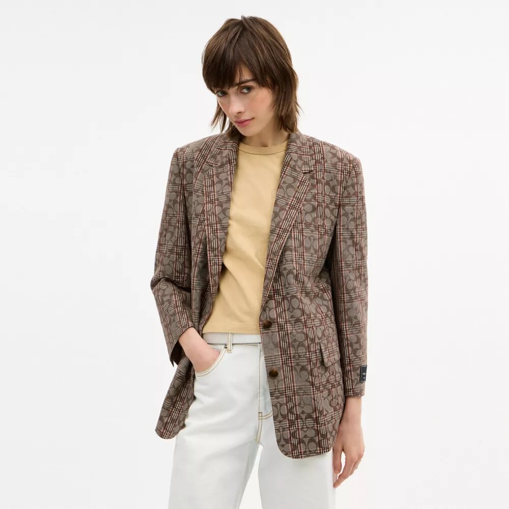 Signature C Plaid Single Breasted Blazer