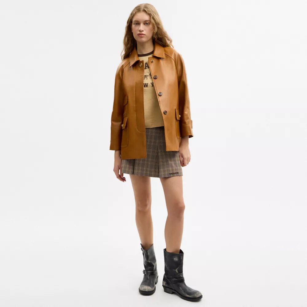 Turnlock Leather Swing Coat